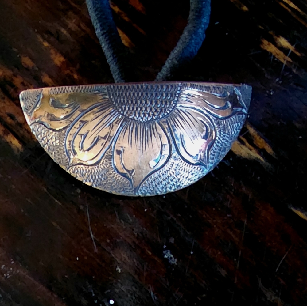 Hand engraved Copper Hair Concho, Made by hand in Montana